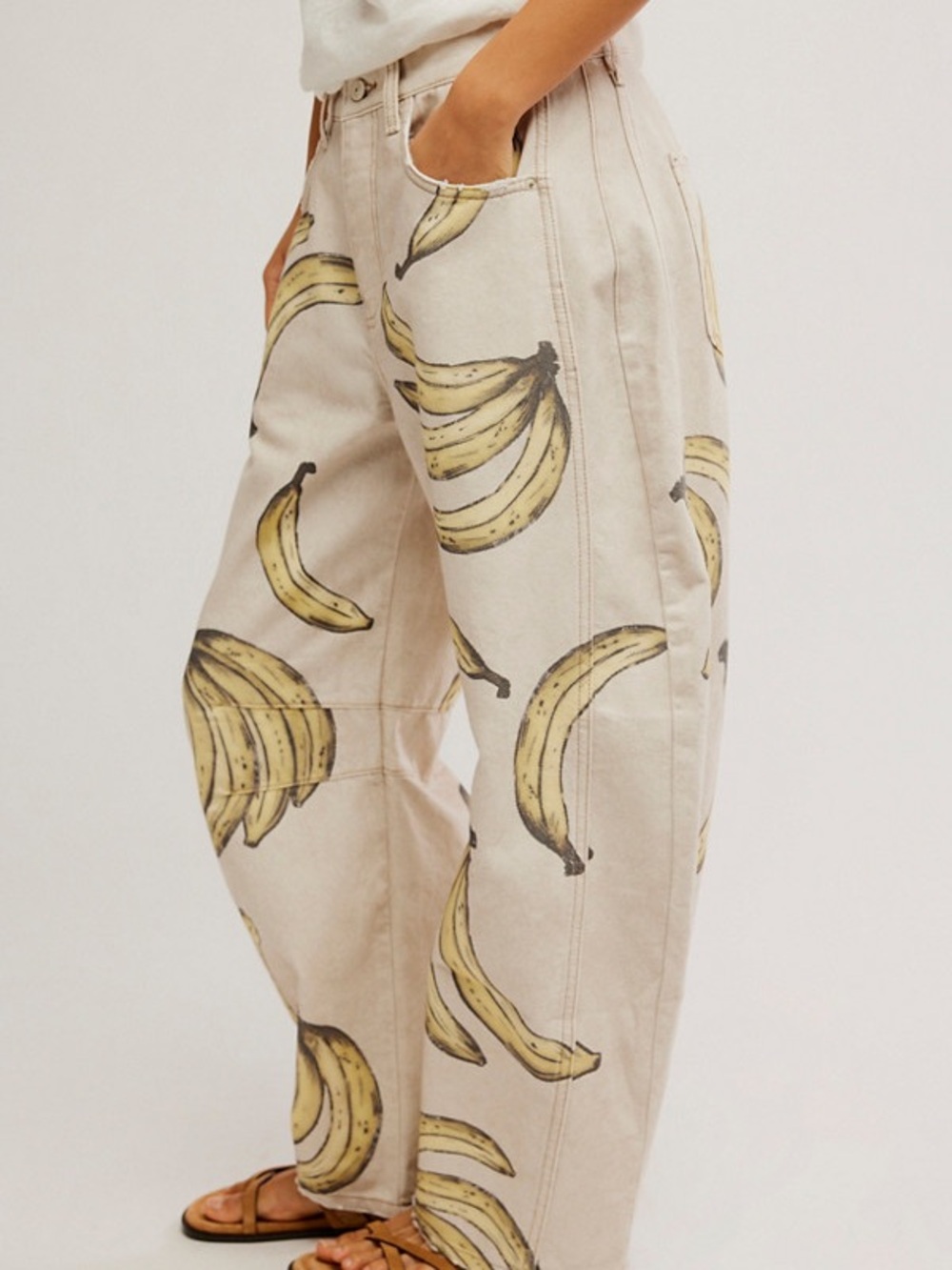 Free People- Good Luck Printed Banana Barrel Jeans - Picture 3 of 4
